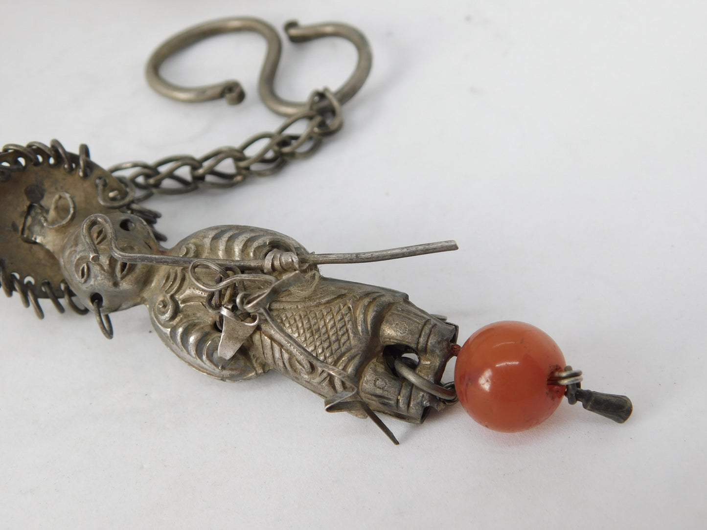 Chinese Victorian Sterling Silver Carnelian Agate Lucky Charm Pendant c1880