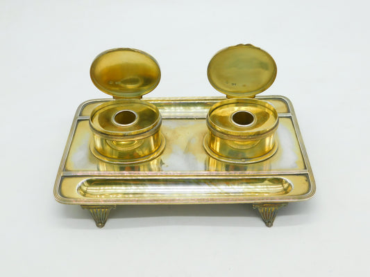 Victorian Sterling Silver Gilt Desk Stand Inkwell Antique 1886 London George Fox