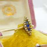 Austro-Hungarian 14ct Gold, Seed Pearl & Sapphire Marquise Form Ring Antique