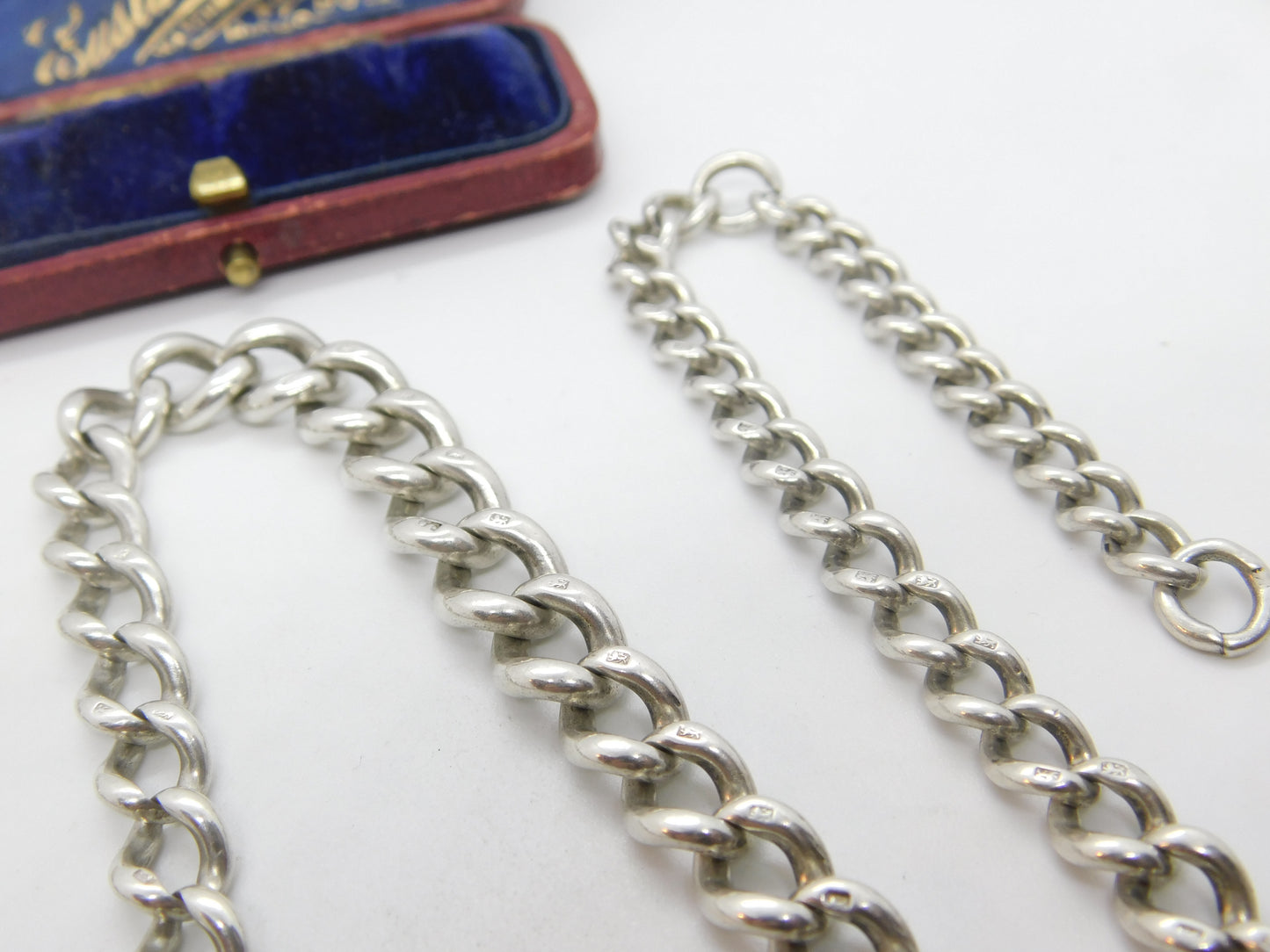 Edwardian Sterling Silver Graduating Albert Watch Chain Antique c1910 17" Length