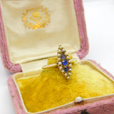 Austro-Hungarian 14ct Gold, Seed Pearl & Sapphire Marquise Form Ring Antique