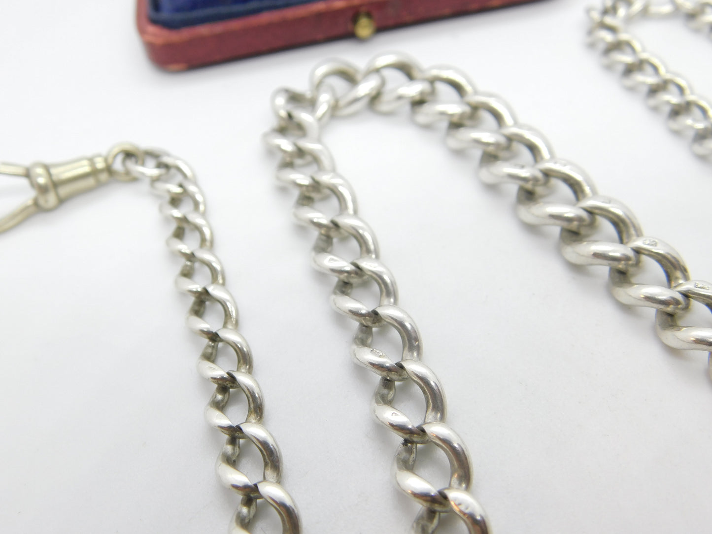 Edwardian Sterling Silver Graduating Albert Watch Chain Antique c1910 17" Length