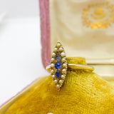 Austro-Hungarian 14ct Gold, Seed Pearl & Sapphire Marquise Form Ring Antique