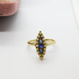 Austro-Hungarian 14ct Gold, Seed Pearl & Sapphire Marquise Form Ring Antique