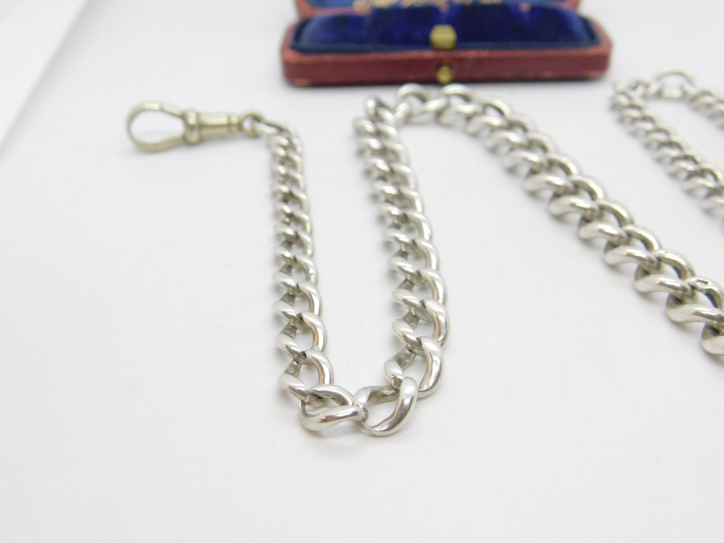 Edwardian Sterling Silver Graduating Albert Watch Chain Antique c1910 17" Length