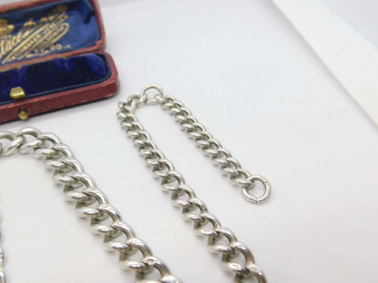 Edwardian Sterling Silver Graduating Albert Watch Chain Antique c1910 17" Length