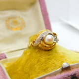 French 18ct Yellow Gold, Pearl & Diamond Paste Art Nouveau Ring Antique c1920