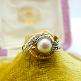 French 18ct Yellow Gold, Pearl & Diamond Paste Art Nouveau Ring Antique c1920