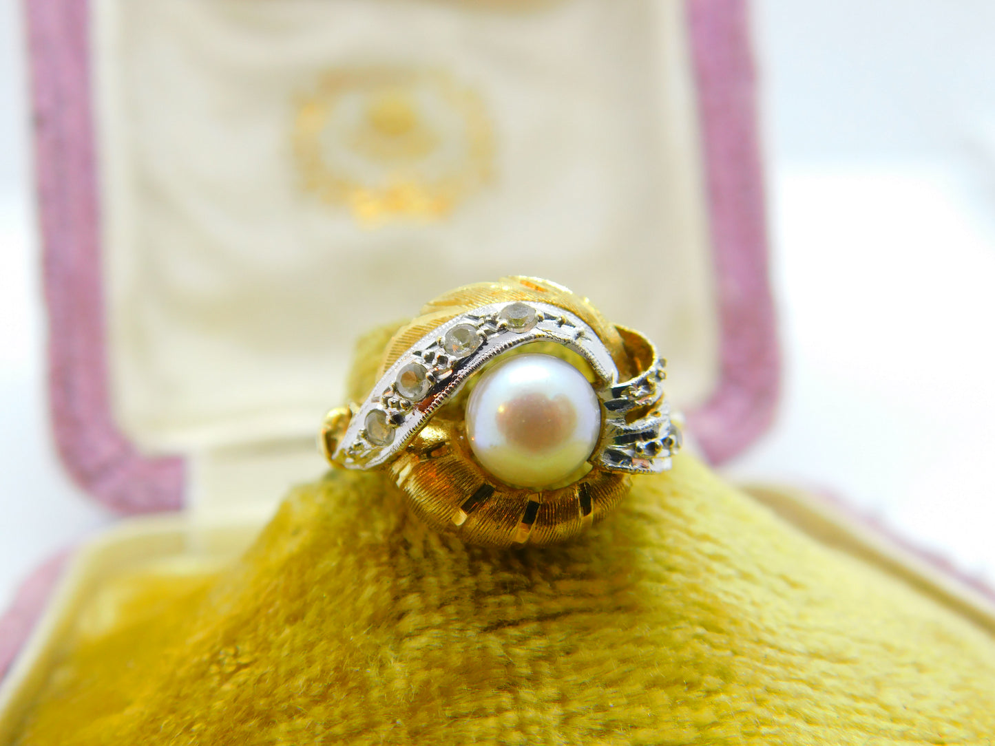 French 18ct Yellow Gold, Pearl & Diamond Paste Art Nouveau Ring Antique c1920