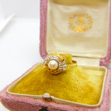 French 18ct Yellow Gold, Pearl & Diamond Paste Art Nouveau Ring Antique c1920