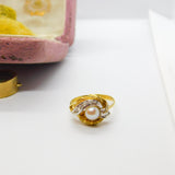 French 18ct Yellow Gold, Pearl & Diamond Paste Art Nouveau Ring Antique c1920