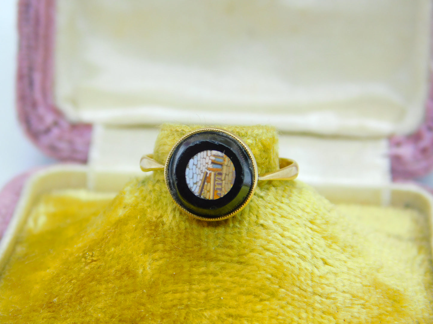 Georgian Grand Tour 15ct Yellow Gold Set Micro-Mosaic Acropolis Ring Antique c1820