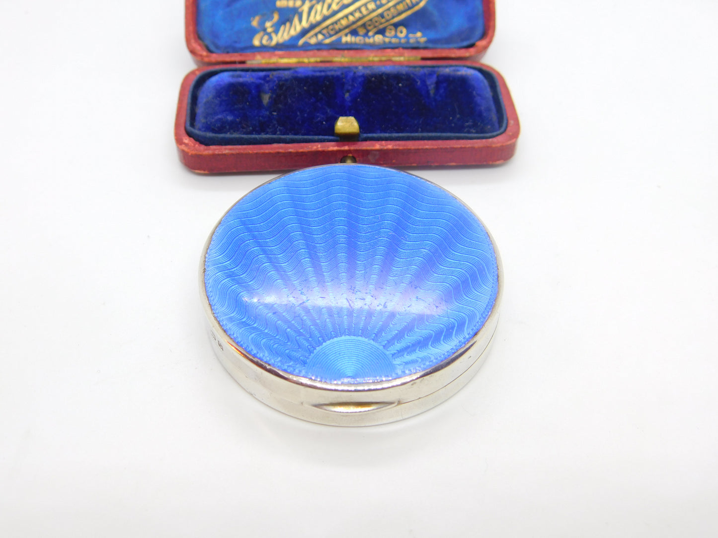 Sterling Silver Blue Guilloche Enamel Pocket Compact 1931 Birmingham Antique