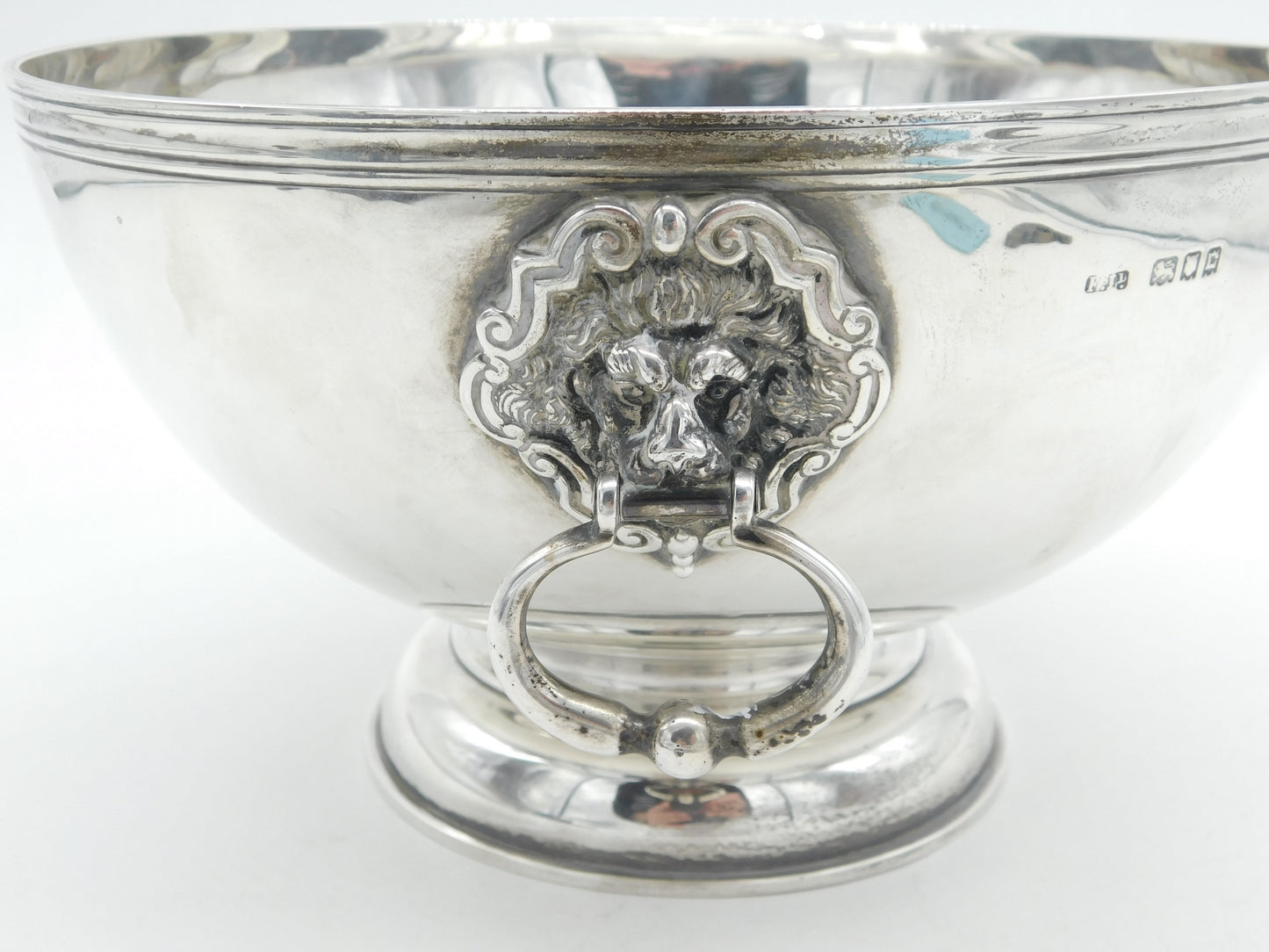 Sterling Silver Large Lion Mask Handle Rose Bowl Antique 1918 London Art Deco