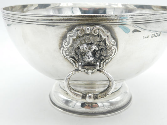 Sterling Silver Large Lion Mask Handle Rose Bowl Antique 1918 London Art Deco