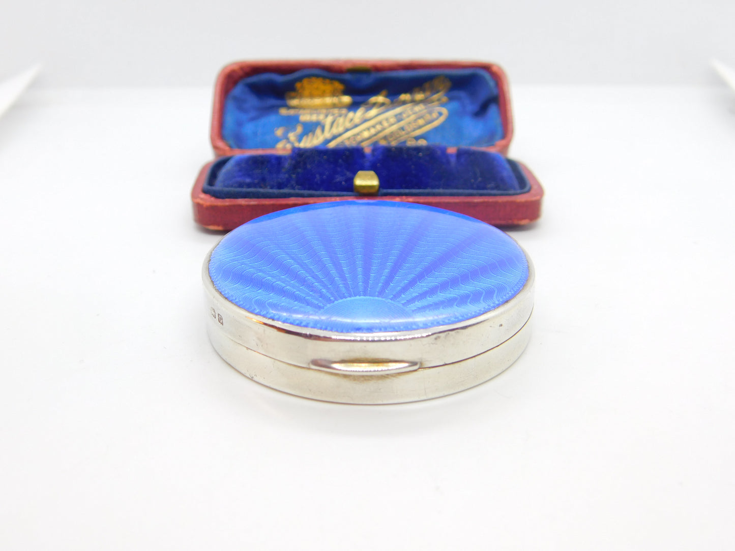 Sterling Silver Blue Guilloche Enamel Pocket Compact 1931 Birmingham Antique