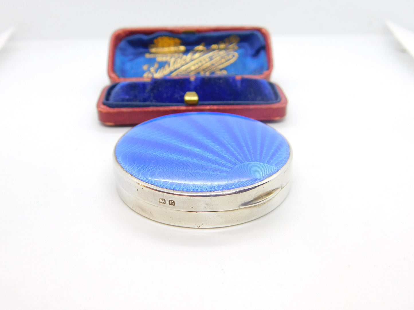 Sterling Silver Blue Guilloche Enamel Pocket Compact 1931 Birmingham Antique