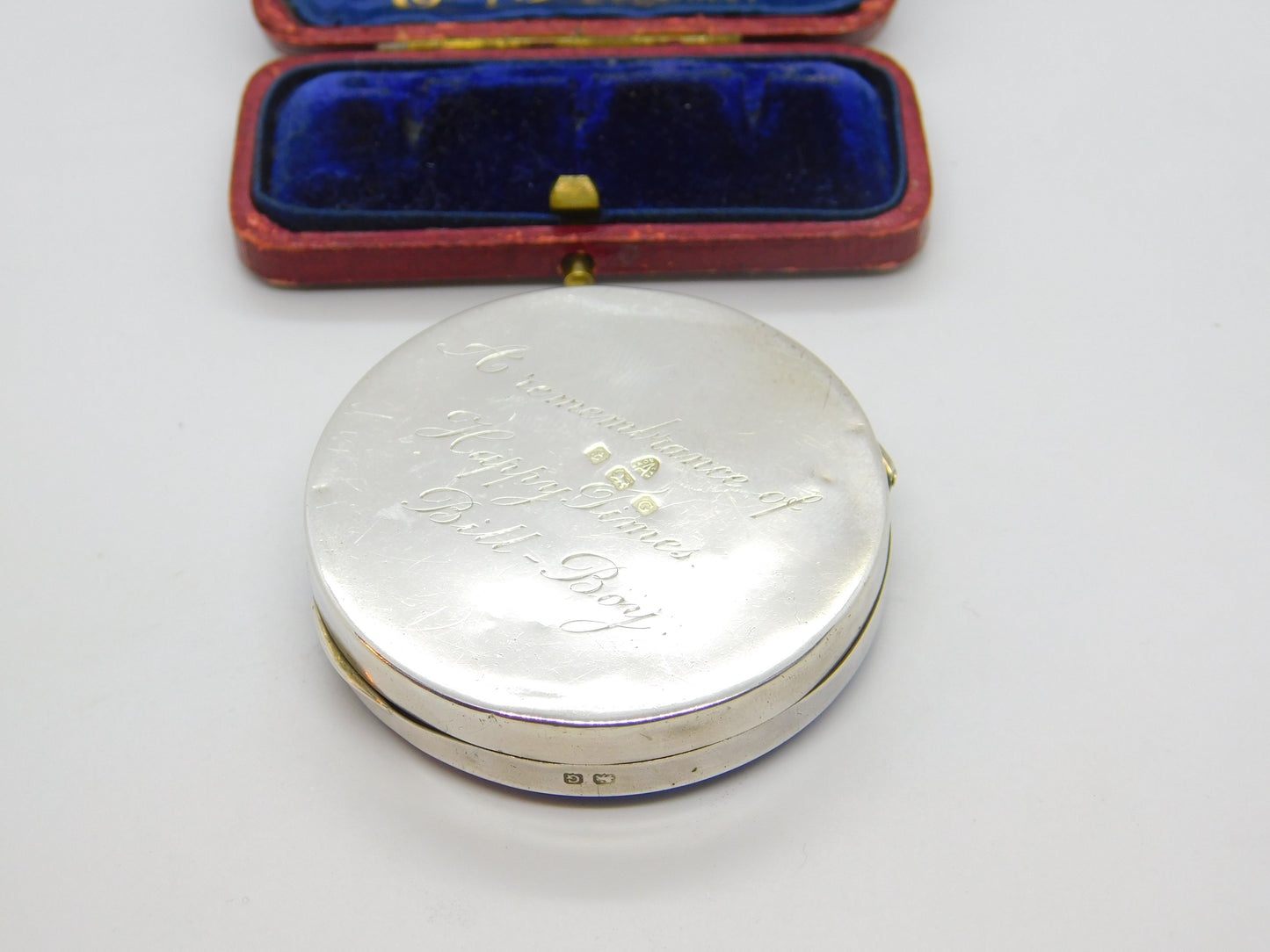 Sterling Silver Blue Guilloche Enamel Pocket Compact 1931 Birmingham Antique