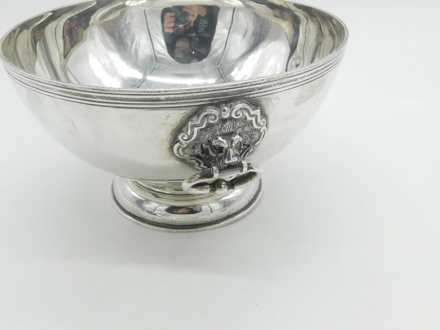 Sterling Silver Large Lion Mask Handle Rose Bowl Antique 1918 London Art Deco