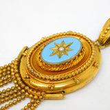 19th Century Pinchbeck Blue Enamel Etruscan Tassel Pendant Antique c1850s