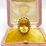 9ct Yellow Gold & Large Faceted Citrine Set Cocktail Ring Vintage 1974