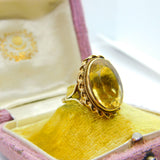 9ct Yellow Gold & Large Faceted Citrine Set Cocktail Ring Vintage 1974