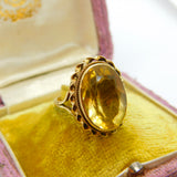 9ct Yellow Gold & Large Faceted Citrine Set Cocktail Ring Vintage 1974