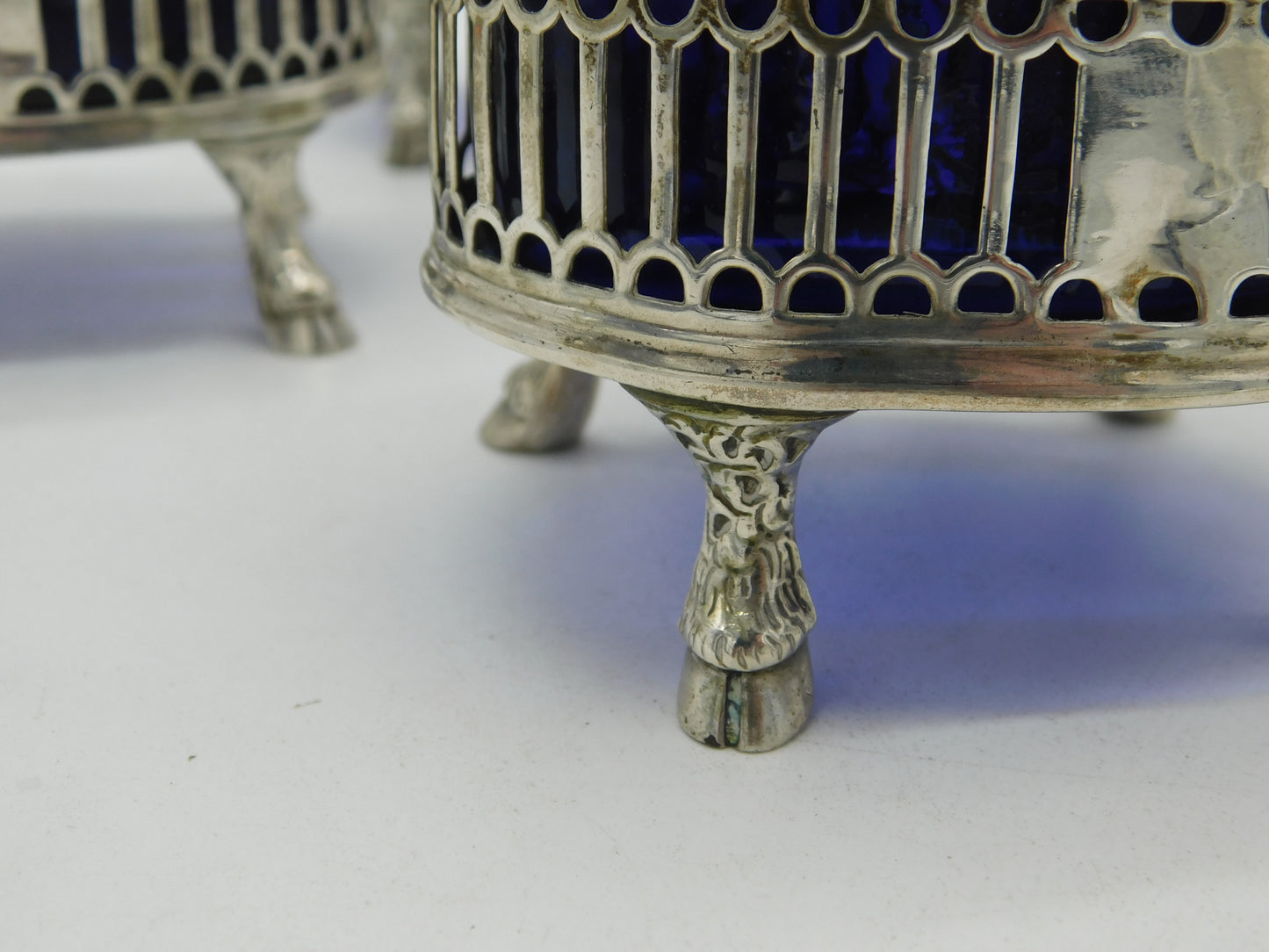 George III Sterling Silver Salt Cellar Set on Cloven Feet Antique 1776 London