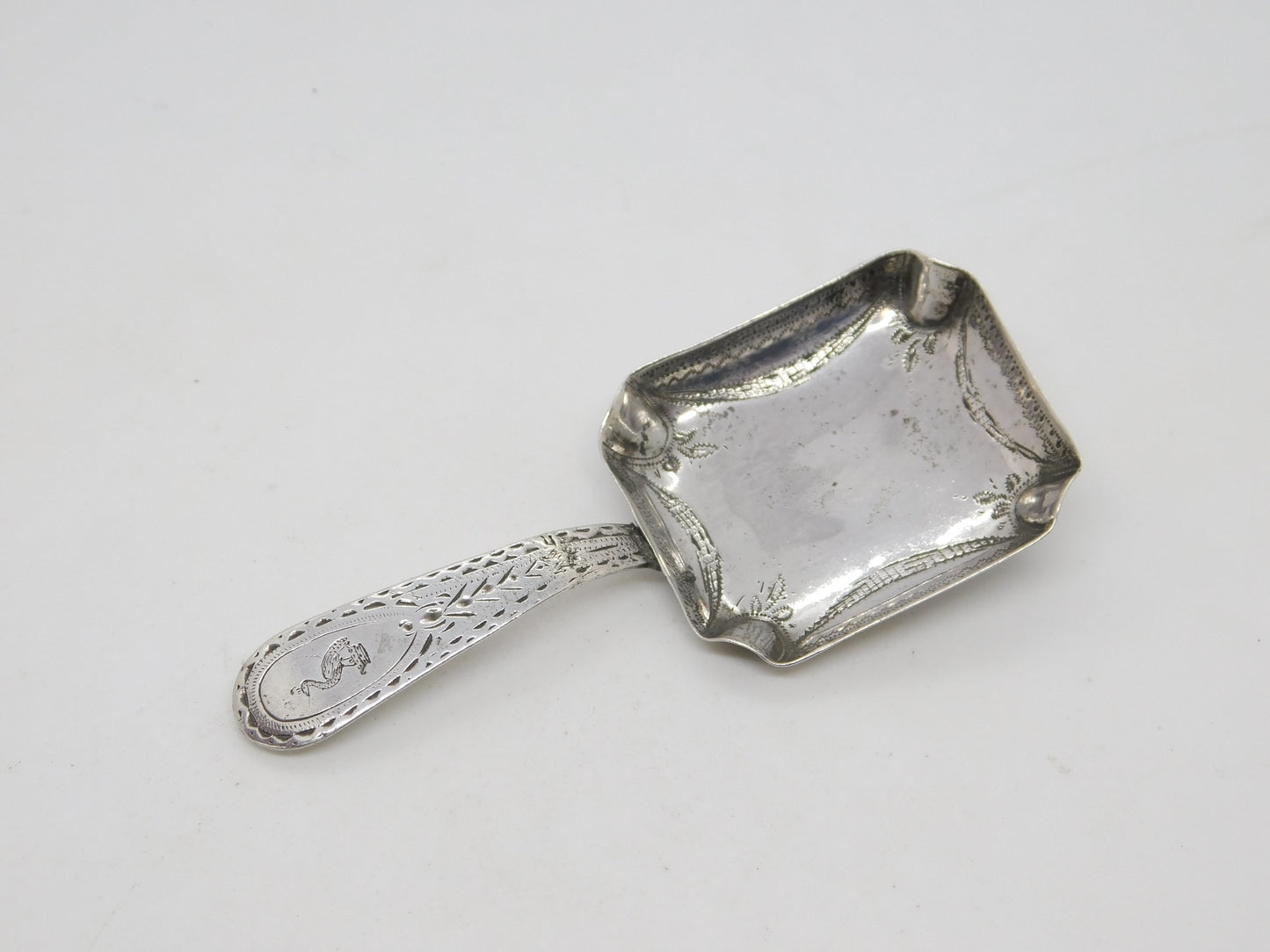 George III Sterling Silver Peacock Crest Tea Caddy Spoon Antique 1793 London