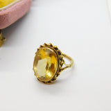 9ct Yellow Gold & Large Faceted Citrine Set Cocktail Ring Vintage 1974