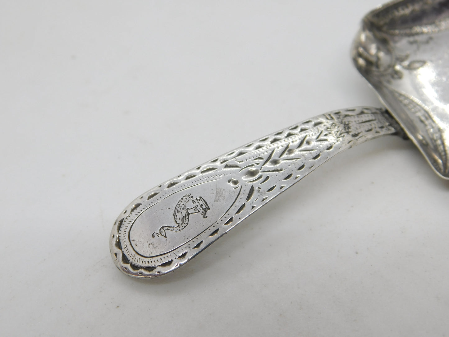 George III Sterling Silver Peacock Crest Tea Caddy Spoon Antique 1793 London