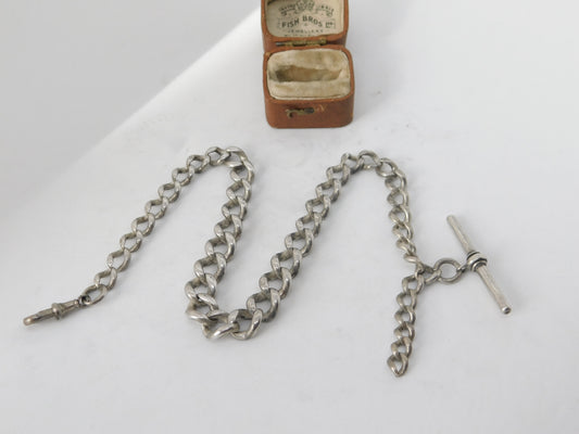 Victorian Sterling Silver Graduating Albert Watch Chain 1888 Birmingham Antique