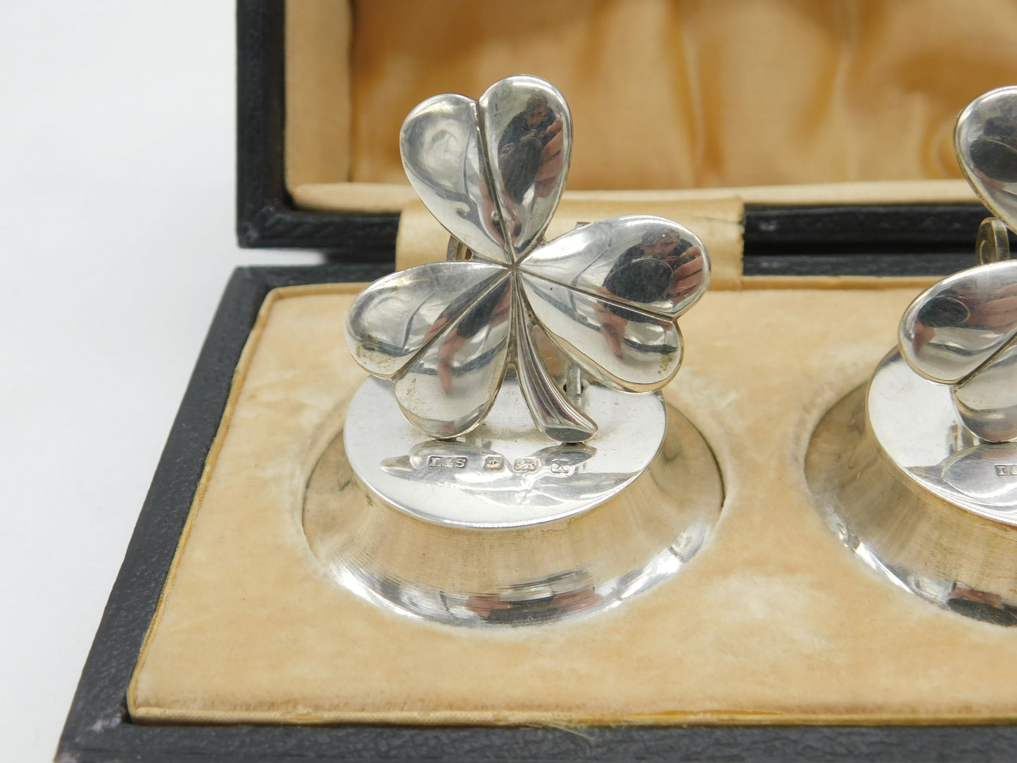 Edwardian Boxed Sterling Silver Lucky Shamrock Place Setting Set Antique 1910