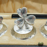 Edwardian Boxed Sterling Silver Lucky Shamrock Place Setting Set Antique 1910