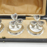 Edwardian Boxed Sterling Silver Lucky Shamrock Place Setting Set Antique 1910