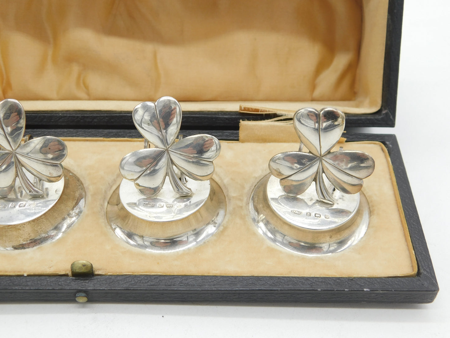 Edwardian Boxed Sterling Silver Lucky Shamrock Place Setting Set Antique 1910