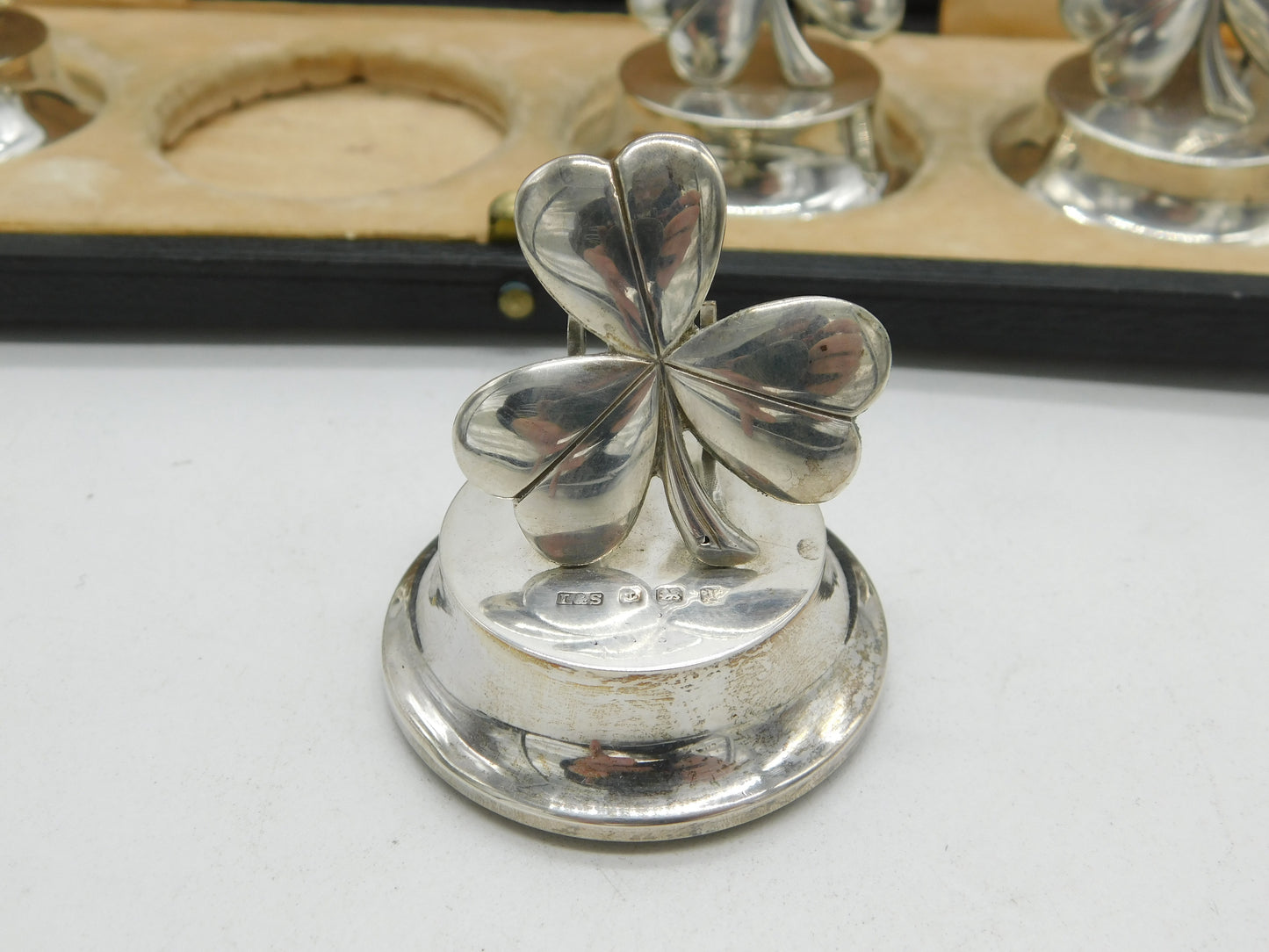 Edwardian Boxed Sterling Silver Lucky Shamrock Place Setting Set Antique 1910