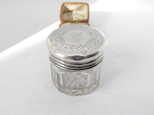 Victorian Asprey Sterling Silver Cut Glass Trinket Pot 1879 London Antique