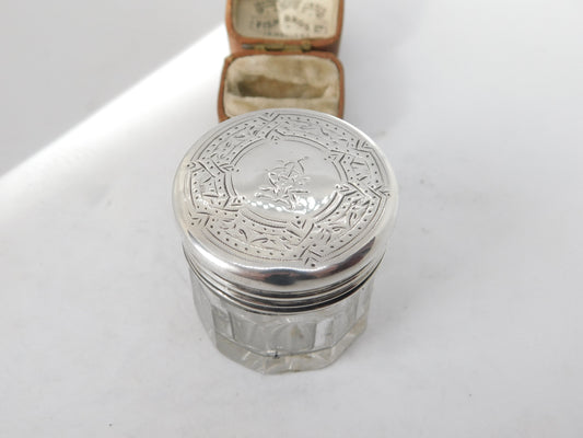 Victorian Asprey Sterling Silver Cut Glass Trinket Pot 1879 London Antique