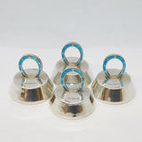 Sterling Silver & Blue Enamel Horseshoe Menu or Place Settings Antique Art Deco