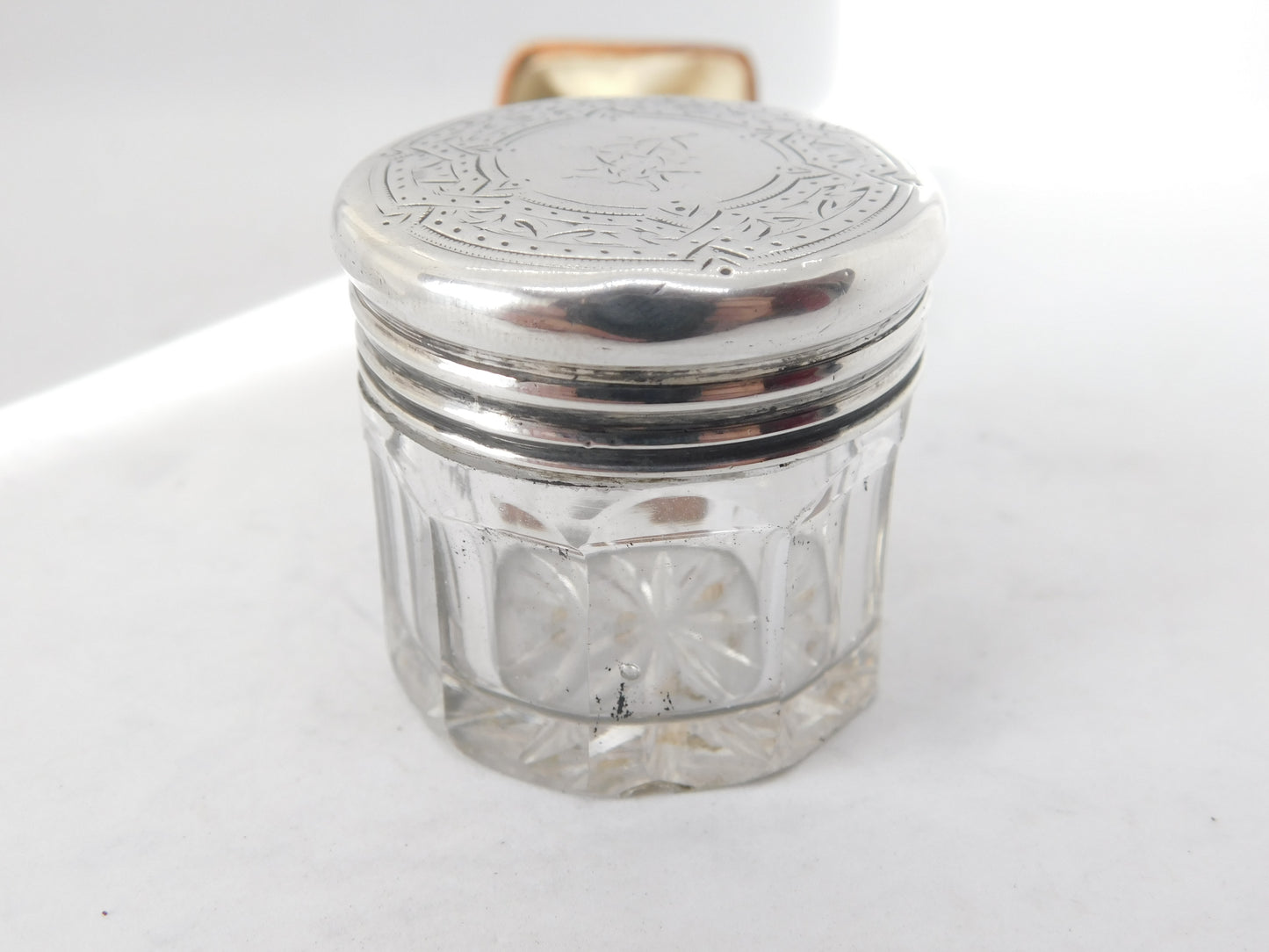 Victorian Asprey Sterling Silver Cut Glass Trinket Pot 1879 London Antique