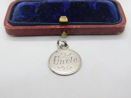 Victorian Sterling Silver 'Uncle' Love Token Threepence Coin Charm Antique c1880