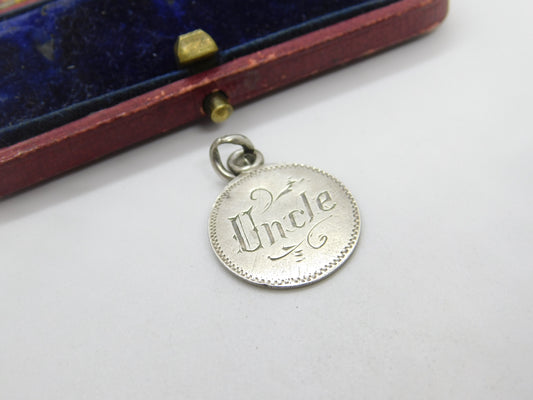 Victorian Sterling Silver 'Uncle' Love Token Threepence Coin Charm Antique c1880