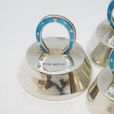 Sterling Silver & Blue Enamel Horseshoe Menu or Place Settings Antique Art Deco