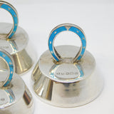 Sterling Silver & Blue Enamel Horseshoe Menu or Place Settings Antique Art Deco