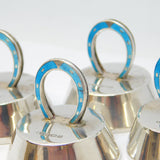 Sterling Silver & Blue Enamel Horseshoe Menu or Place Settings Antique Art Deco
