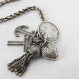 Victorian Sterling Silver Albertina Watch Chain Inc Tassel, Fob, Charms Antique