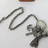 Victorian Sterling Silver Albertina Watch Chain Inc Tassel, Fob, Charms Antique