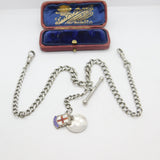 Victorian Sterling Silver Double Albert Watch Chain with Fobs Antique c1890
