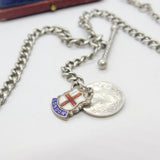 Victorian Sterling Silver Double Albert Watch Chain with Fobs Antique c1890